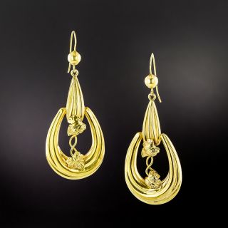 Victorian Floral Gold Dangle Earrings - 2