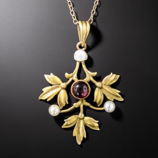 Victorian Garnet And Seed Pearl Leaf Necklace - 2