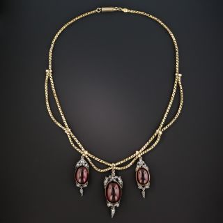 Victorian Garnet Carbuncle and Diamond Necklace
