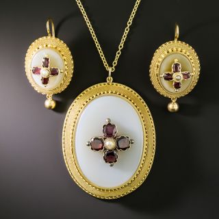Victorian Garnet, Pearl and Chalcedony Necklace and Earring Set - 2