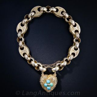 Victorian Gate Bracelet with Turquoise Heart Locket Clasp