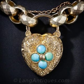 Victorian Gate Bracelet with Turquoise Heart Locket Clasp