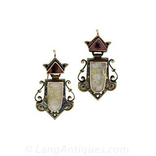 Victorian Gold in Quartz Earrings and Matching Brooch