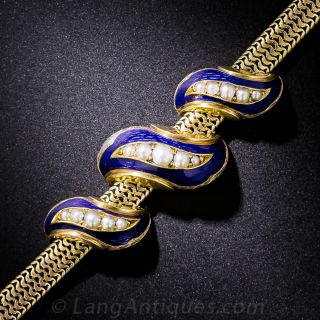 Victorian Gold, Natural Pearl and Enamel Bracelet