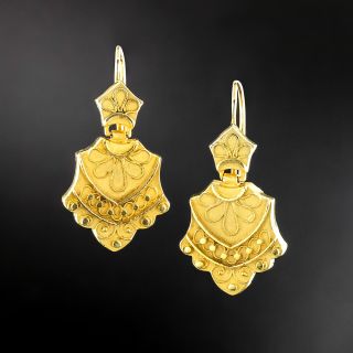 Victorian Granulated Gold Dangle Earrings - 2