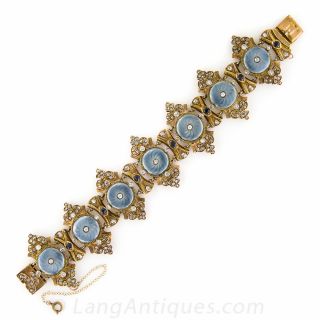 Victorian Guilloche Enamel, Diamond and Sapphire Bracelet - 3