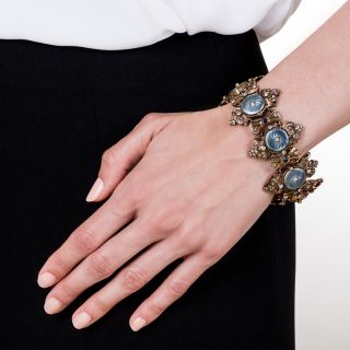 Victorian Guilloche Enamel, Diamond and Sapphire Bracelet