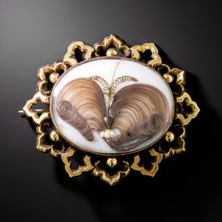 Victorian Hair and Pearl Butterfly Brooch - 1