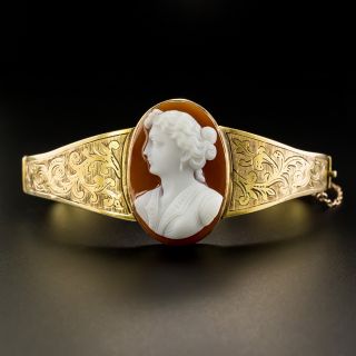 Victorian Hard Stone Cameo Bangle Bracelet - 1