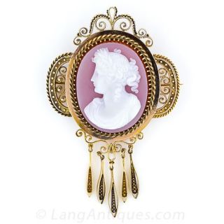Victorian Hardstone Cameo Brooch and Earring Set