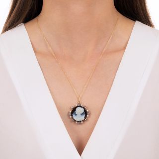 Victorian Hardstone Cameo, Diamond and Natural Pearl Pendant