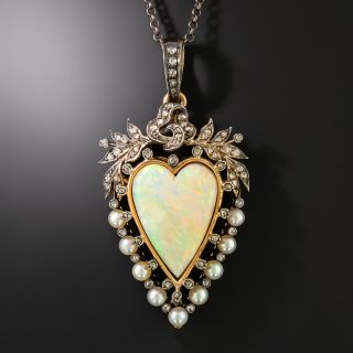 Victorian Heart-Shaped Opal and Diamond Pendant Locket - 2
