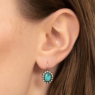 Victorian-Inspired Turquoise and Diamond Halo Earrings, Netherlands