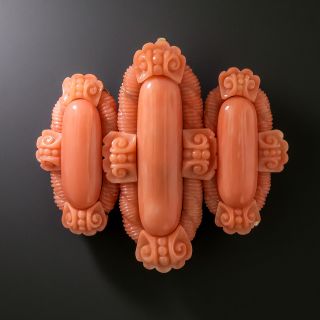 Victorian Italianate Carved Coral Brooch - 1