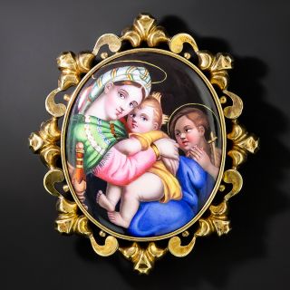 Victorian 'Madonna della Seggiola' Enamel Miniature Brooch - 4