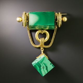 Victorian Malachite Cube and Rectangle Brooch - 2