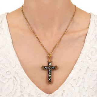 Victorian Micro-Mosaic Cross Necklace