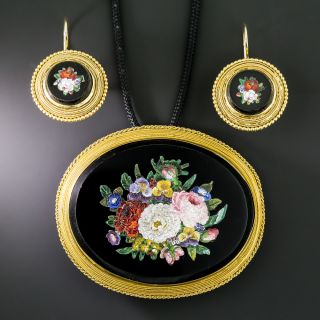 Victorian Micromosaic Earrings and Pendant/Brooch - 8