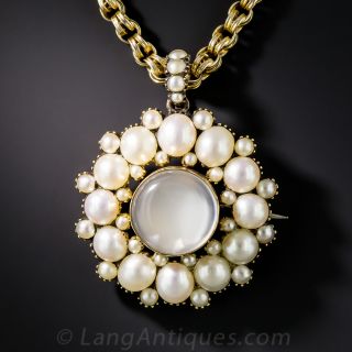Victorian Moonstone and Pearl Pendant/Brooch Necklace