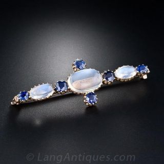 Antique Moonstone and Sapphire Brooch - 1