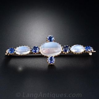 Victorian Moonstone and Sapphire Brooch