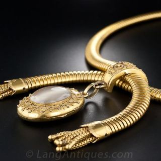 Victorian Moonstone Locket and Tassel Necklace - 1
