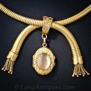 Victorian Moonstone Locket and Tassel Necklace