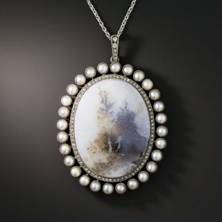 Victorian Moss Agate, Diamond and Seed Pearl Necklace - 3
