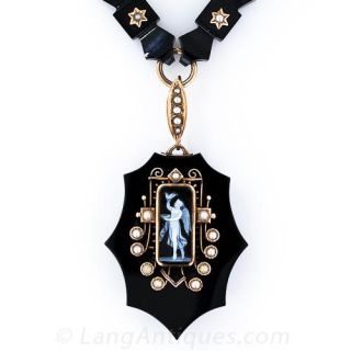Victorian Mourning Necklace with Cameo and Locket