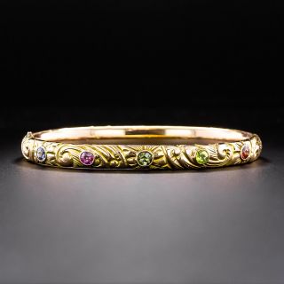 Victorian Multi-Gemstone Repoussé Bangle Bracelet  - 2