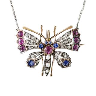 Victorian Multi-Stone Butterfly Convertible Pendant/Brooch