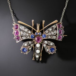 Victorian Multi-Stone Butterfly Convertible Pendant/Brooch - 1
