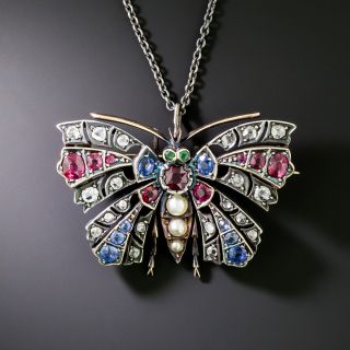 Victorian Multi-Stone Butterfly Pendant / Brooch - 1
