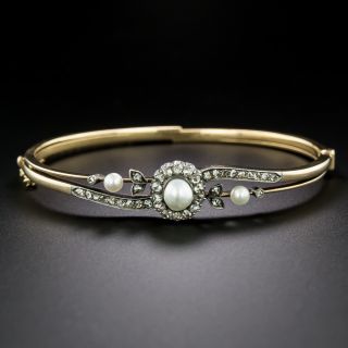 Victorian Natural Pearl and Diamond Bangle Bracelet - 3
