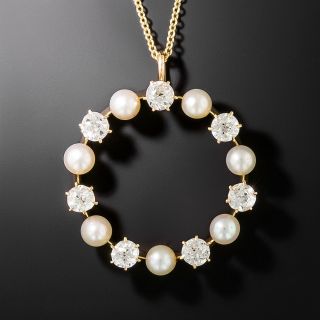 Victorian Natural Pearl and Diamond Circle Pendant - 2