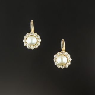 Victorian Natural Pearl and Diamond Cluster Earrings - 4