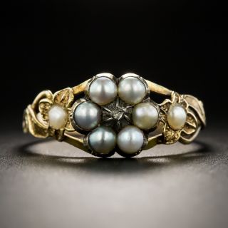 Victorian Natural Pearl and Diamond Locket Ring - 1