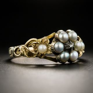 Victorian Natural Pearl and Diamond Locket Ring
