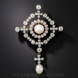 Victorian Natural Pearl and Diamond Necklace/Brooch - GIA