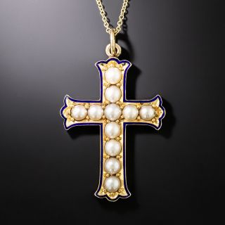 Victorian Natural Pearl and Enamel Cross - 2