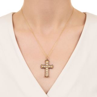 Victorian Natural Pearl and Enamel Cross