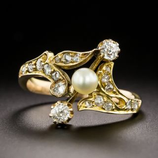 Victorian Natural Pearl and Rose Cut Diamond Ring - 3