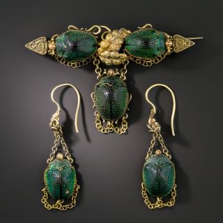 Victorian Natural Scarab Earring and Pin Set - 2