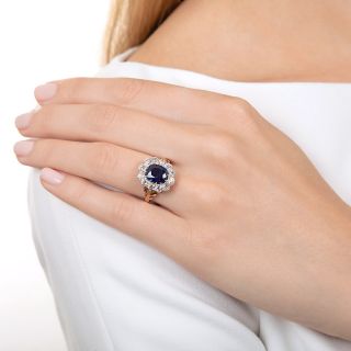 Victorian No-Heat  2.30 Carat Sapphire and Diamond Halo Ring