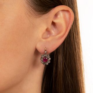 Victorian No-Heat Burmese Ruby and Diamond Earrings - GIA