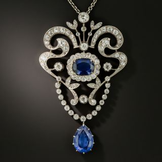 Victorian No-Heat Ceylon Sapphire and Diamond Lavalière Necklace - 2