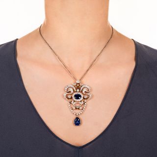 Victorian No-Heat Ceylon Sapphire and Diamond Lavalière Necklace