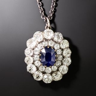 Victorian No-Heat Pailin Sapphire and Diamond Double Halo Pendant - 4