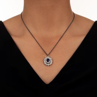 Victorian No-Heat Pailin Sapphire and Diamond Double Halo Pendant