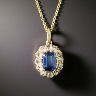 Victorian No-Heat Pailin Sapphire and Diamond Pendant - 3